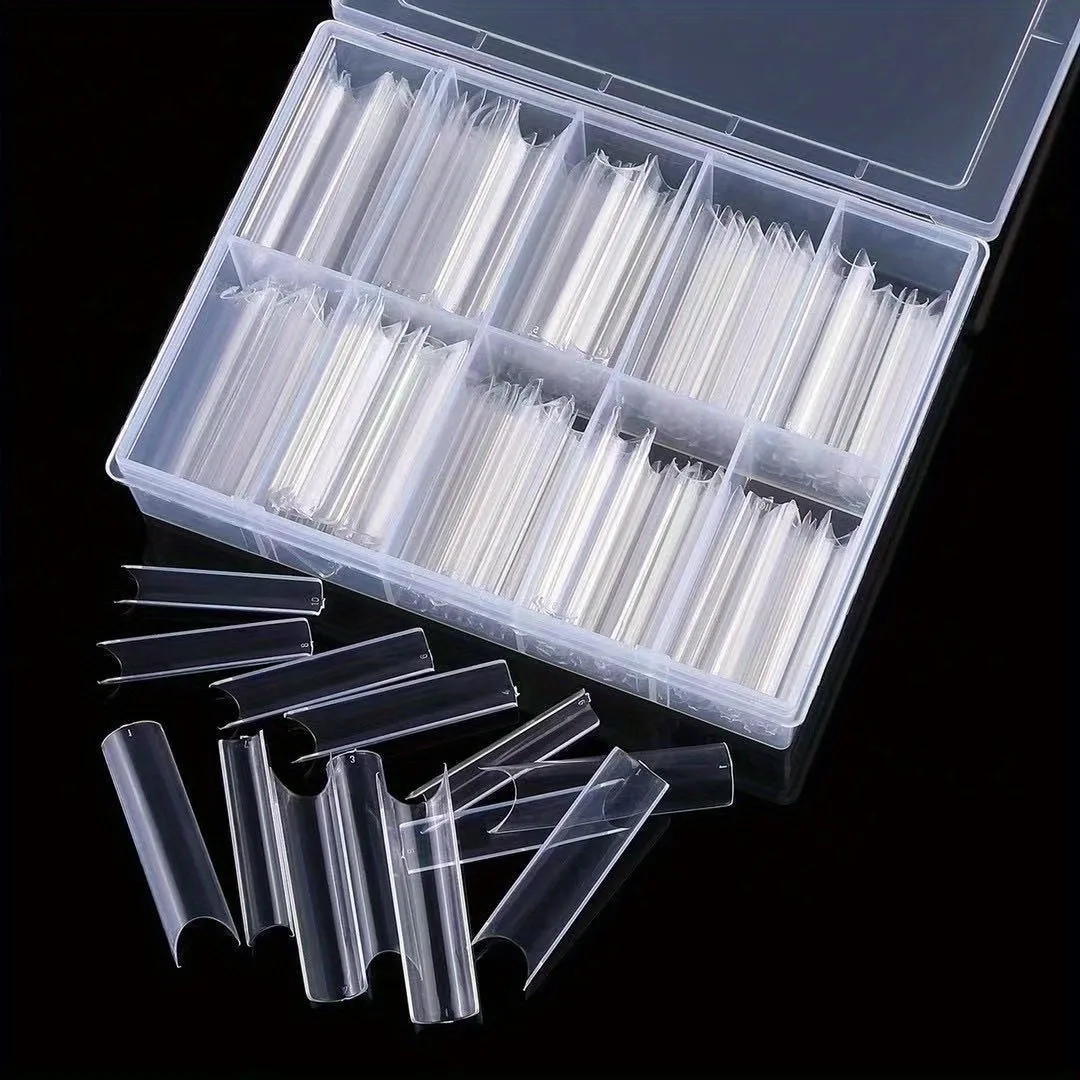 240Pcs Boxed Water Pipe Nail Tips French Square Head Extra Long Coffin Half Cover Extra Long Female Extra Long Nail Tips Transpa
