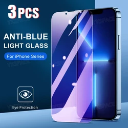 3Pcs Anti Blue Ray 9H Tempered Glass For iPhone 16E 16 15 14 Plus 13 12 mini 11 Pro X XS Max XR Purple Light Screen Protector