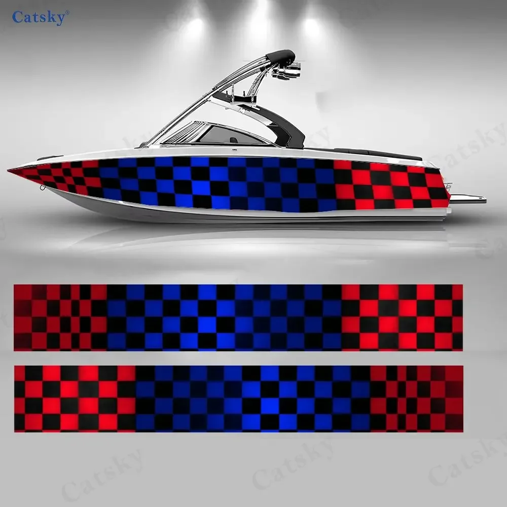 Red-Blue Gradient Square Boat Stickers, PVC Waterproof Durable Vinyl Wrap Decals for Fishing Boats, Durable and Stylish Design