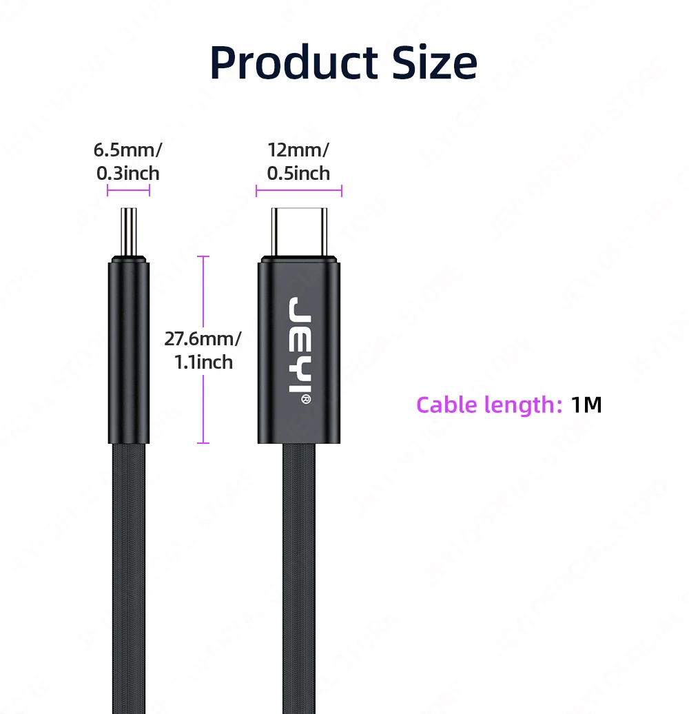 JEYI TB 5-Kabel, 80 Gbit/s, 120 Gbit/s Bandbreite – 16K/8K-Video, 240 W PD-Schnellladung, geflochtenes Nylon – Detail 10