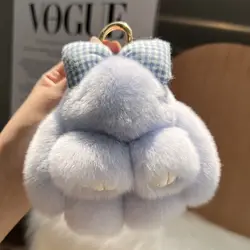 Fashion Pompoms Rabbit Fur Keychain Plush Dolls Hair Bow Plush Rabbit Car Key Ring Cute Fluffy Bag Charm Bunny Keychain