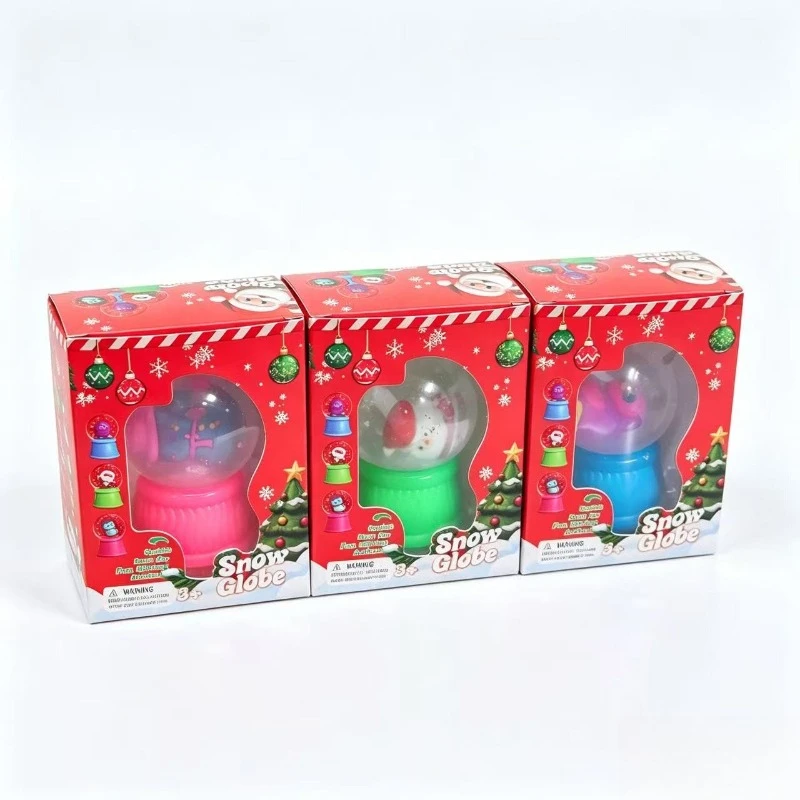 Light Up Christmas Squish Snow Globe Fidget Toy LED Glow Soft Squeeze Stress Relief Toy Cute Cartoon Xmas Gift for Kids Holiday