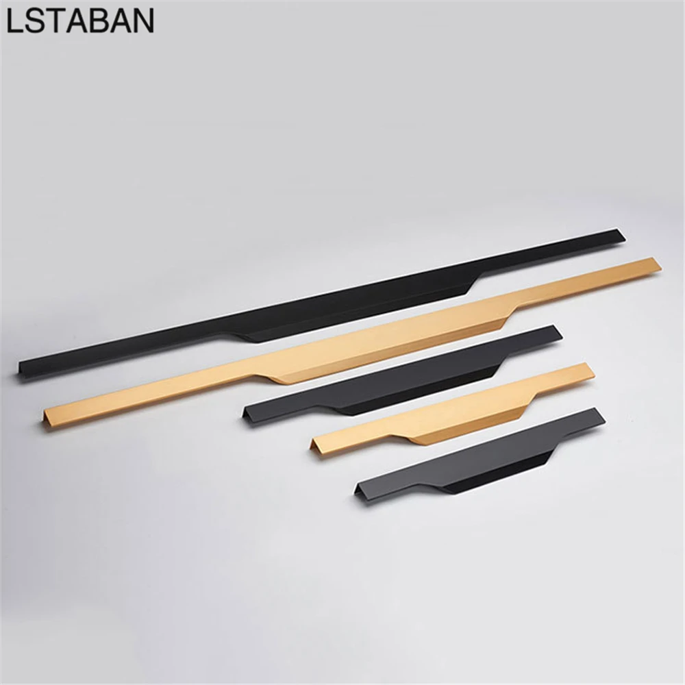 Hidden Long Furniture Cabinet Handle Modern Aluminum Alloy Cupboard Wardrobe Black Door Handle Kitchen Cabinet Gold Drawer Pulls