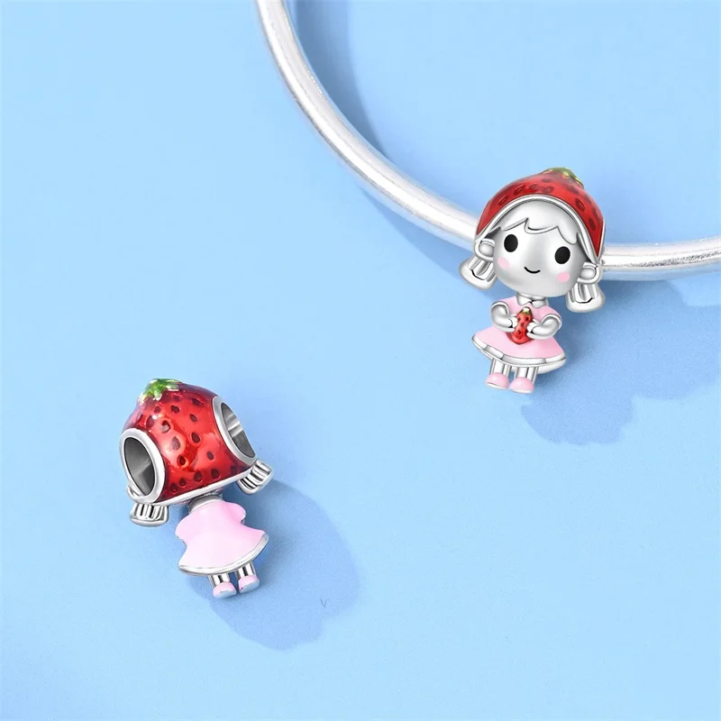 

Original 925 Sterling Silver Sweet Strawberry Girl Charms Beads Dangle For Women Girls Fine Birthday Anniversary Jewelry Gifts