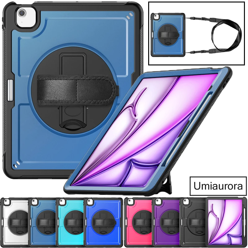 

Для IPad Mini 7 8,3 дюйма A17 Pro 11 12,9 13 дюймов M2 M3 M4 M5 Air 10,9 Противоударный силиконовый чехол для планшета с ремешком на руку Подставка Armor Funda