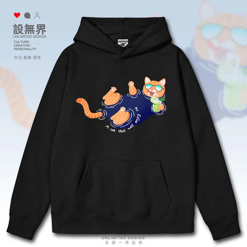 

Original website Red Orange Cat Holiday Swimming Cat Swimming Pool Party Illustration mens hoodies streetwear autumn winter