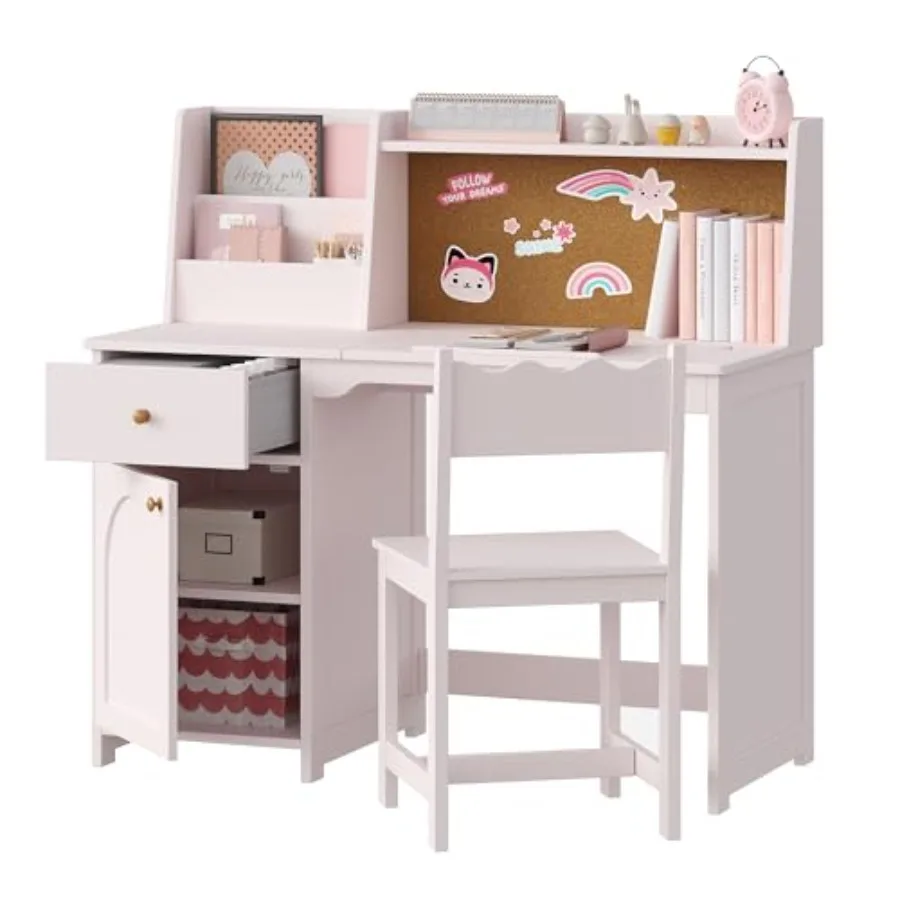 

Комплект для учебы: стол и стул с регулируемой столешницей и навесной полкой, деревянный письменный стол с тканевыми ящиками для школьников 5-12 лет