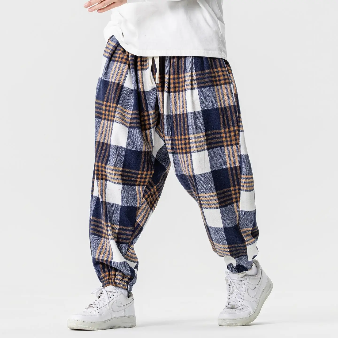 Thick Plaid Pants Men's New Autumn Winter Warm Comfortable Elastic waist Pants Casual Fashion Retro Mens Jogger Pants Streetwear