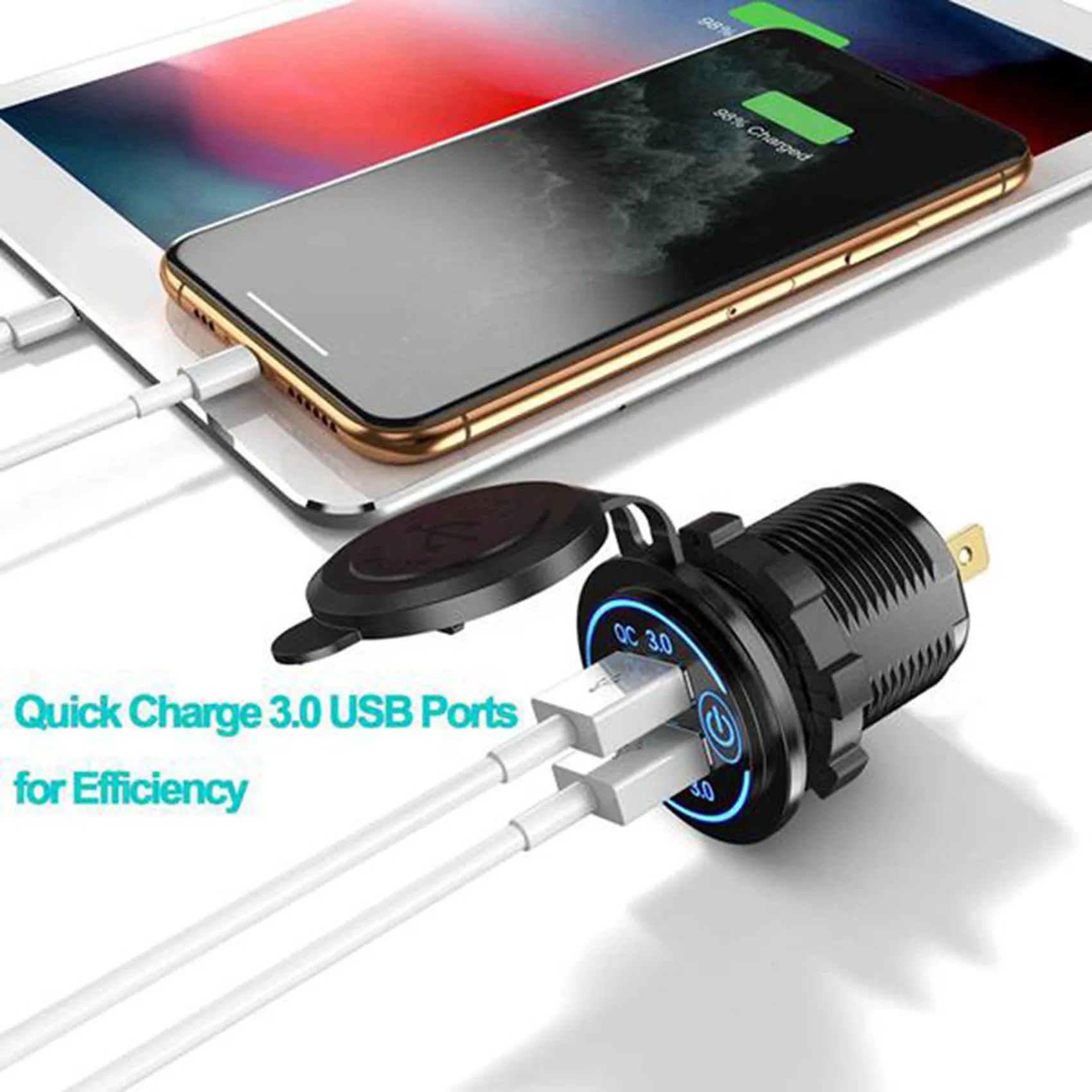 

Автомобильная розетка Precision QC3.0 с быстрой зарядкой, двойной USB-порт, 12В-24В, прикуриватель с сенсорным выключателем для зарядки телефонов и планшетов