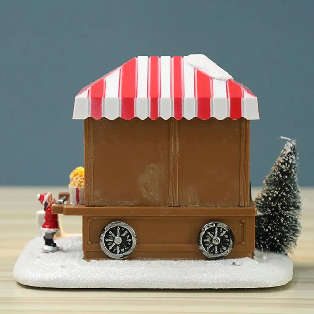 Résine noël neige LED Miniature pop-corn Wagon Village maison de poupée Figurine ensemble de construction fée jardin vacances décoration