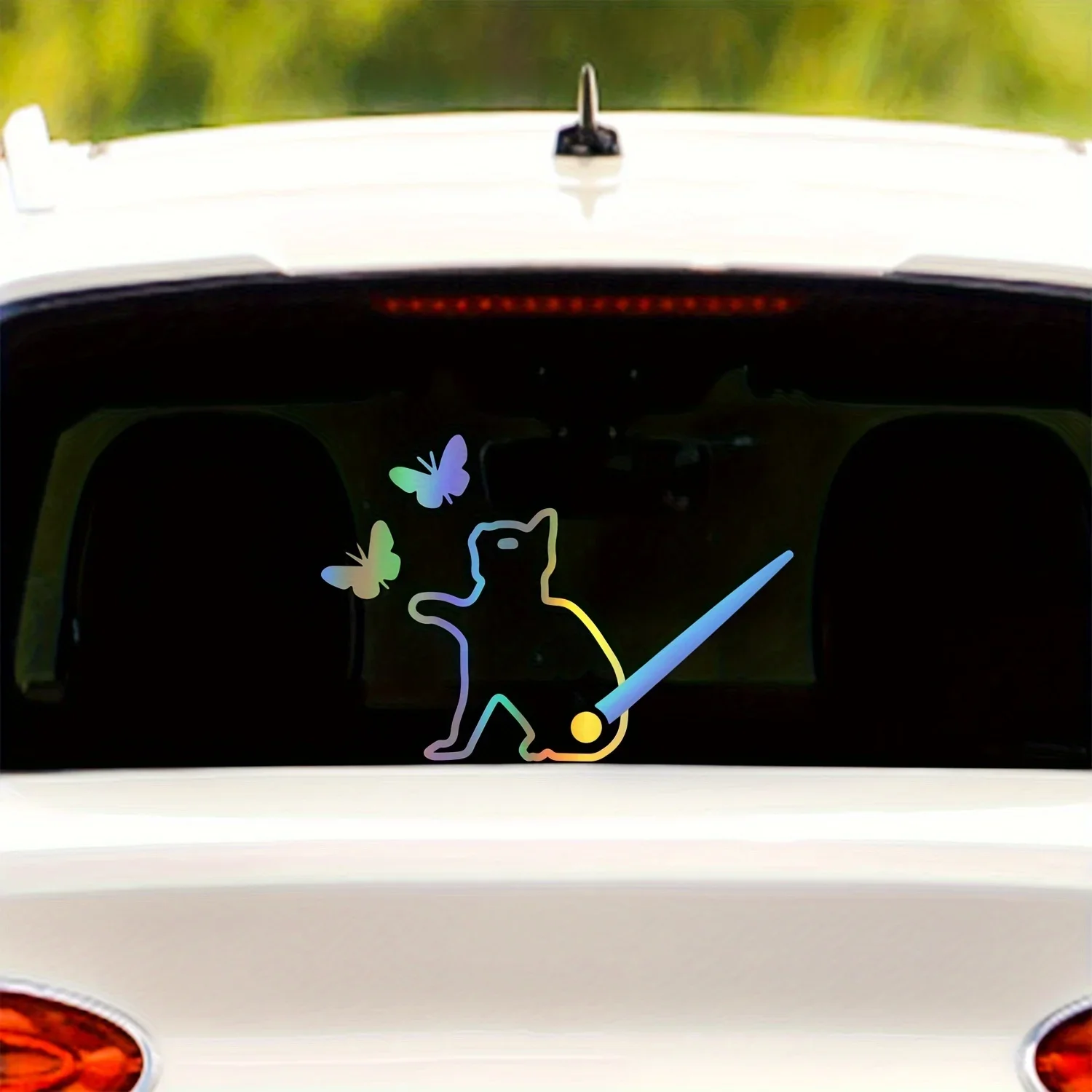 

2pcs Cute Cat and Butterfly Car Sticker Funny Cat Moving Tail Waving Wiper Sticker Rear Window Wiper Decal Waterproof