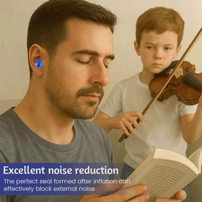 Nuevos tapones para los oídos con cancelación de ruido, tapones para los oídos inflables, cómodos y reutilizables con cuerda de silicona para dormir, viajes, protección auditiva