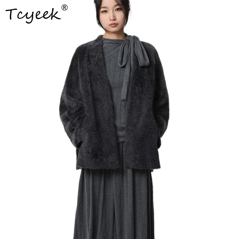 

Tcyeek Elegant Natural Wool Coat for Women Cozy Fashion Real Fur Coat Women's Winter Clothing Luxury Clothes Lady Пальто Женское