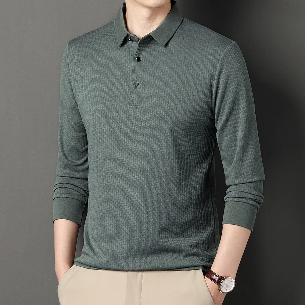 

2024 New Men's Lop-up Hollow Long-sleeved Polo Shirt Breathable Business Fashion T-Shirt Male Golf T-Shirt Male 4XL