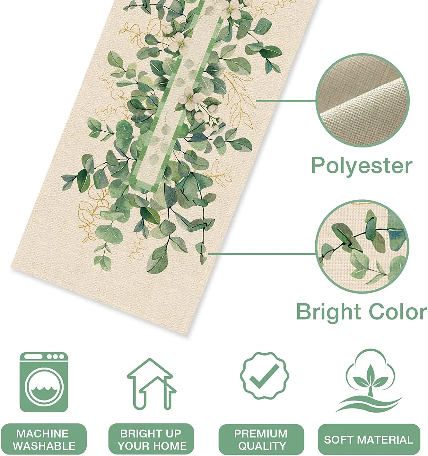 Dogwood Flower Linen Table Runner, Anniversary Holiday Kitchen Table Decoration Table Runner Home Dinner Party Accessories