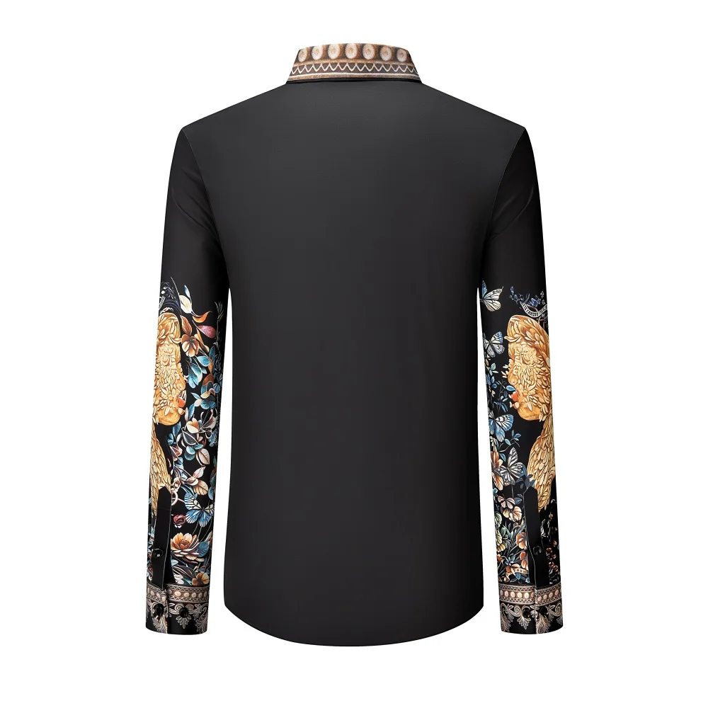 Luxury Butterfly Diamond Shirt for Men Long Sleeve Casual Social Shirts High Quality Banquet Party Business Dress Shirts M-5XL
