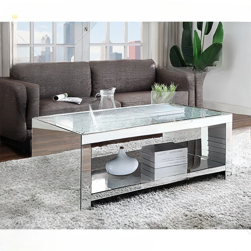 

American mirror wooden coffee table diamond decoration coffee table creative light luxury living room glass silver mirror