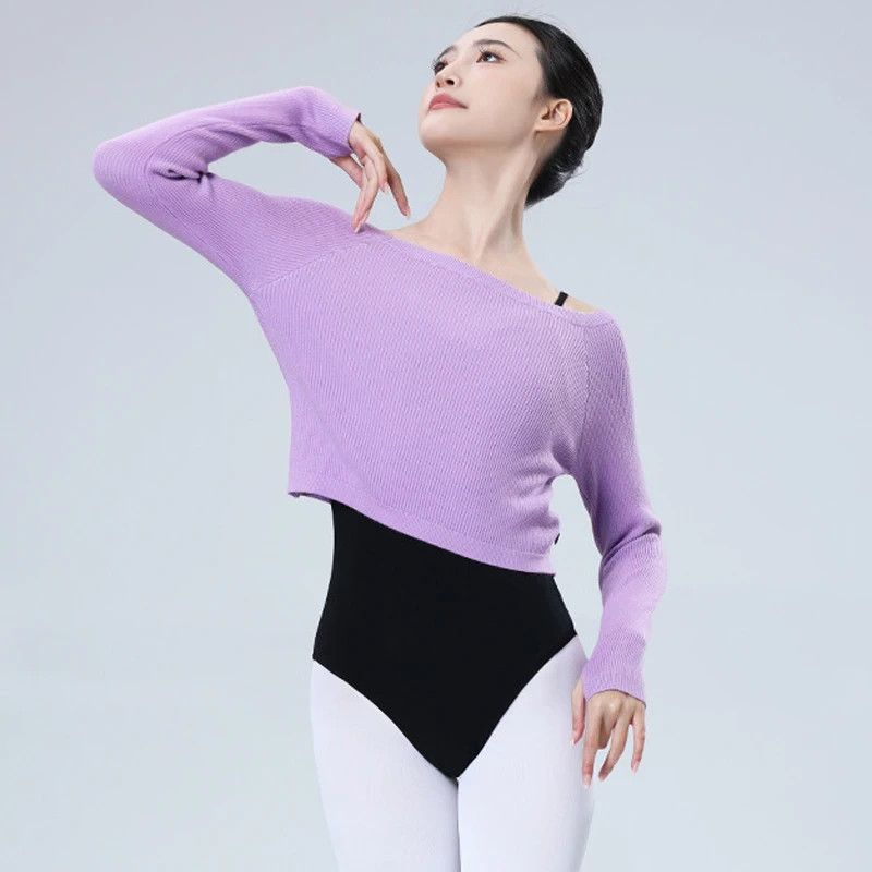 Women Ballet Dance Tops Gymnastic Warm Off Shoulder Long Sleeved Dance Sweater Autumn Winter Modern Ballet Wrap Coat