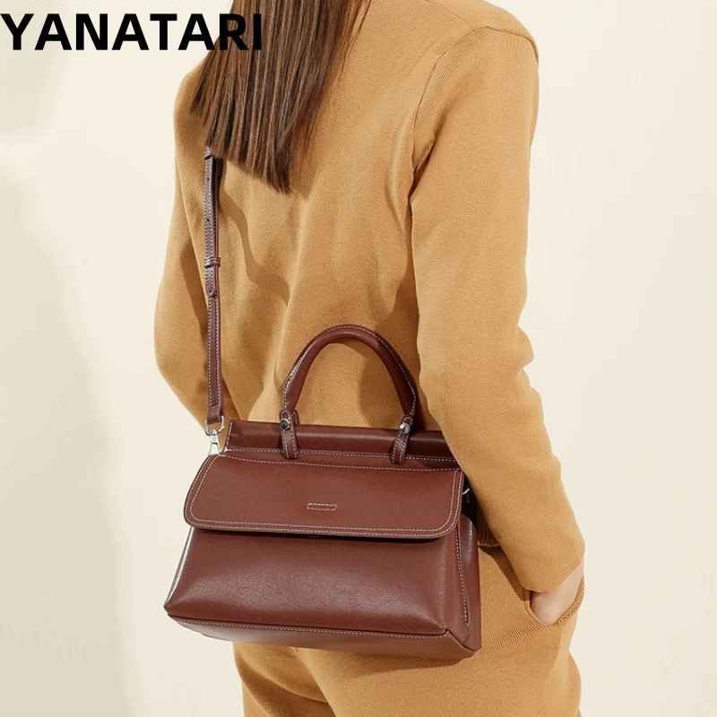 YANATARI-Sac à bandoulière en cuir véritable pour femme, sacs à main à bandoulière pour femme, sac de créateur de luxe, sac minimaliste, cuir de bétail