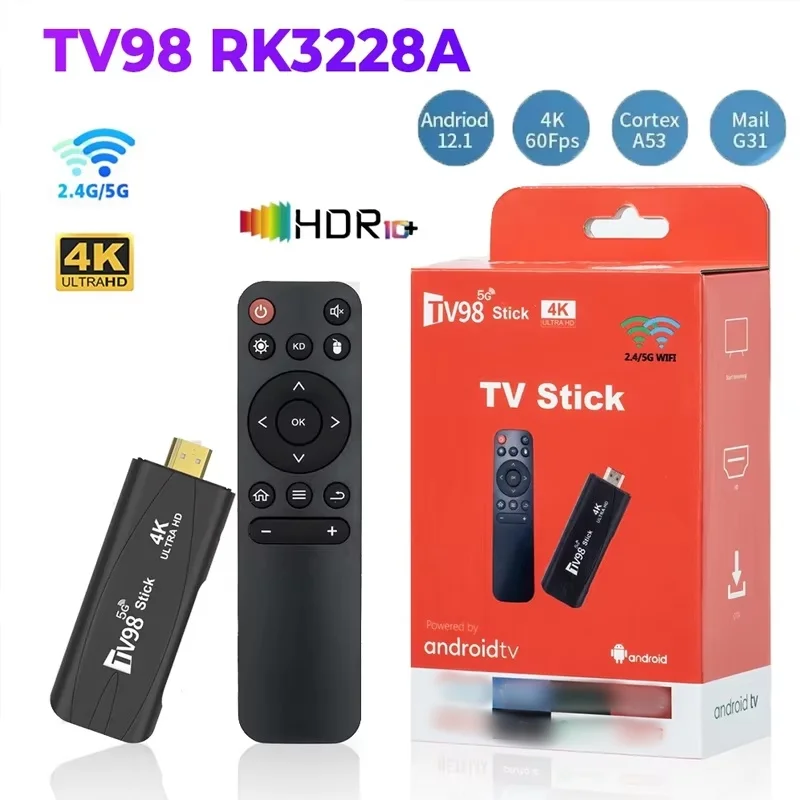 

TV98 RK3228A TV Stick 2.4G 5G WiFi 4K Smart TV Android12.1 Box Dual Frequency TV Box Portable Media Player for Youtube NETFLIX