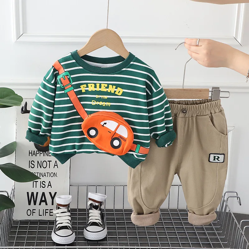 Autumn Children Clothes Baby Boys Casual Suit Striped Cars Sweatshirt Pants 2Pcs/Set Kids Infant Clothing Toddler Tracksuits