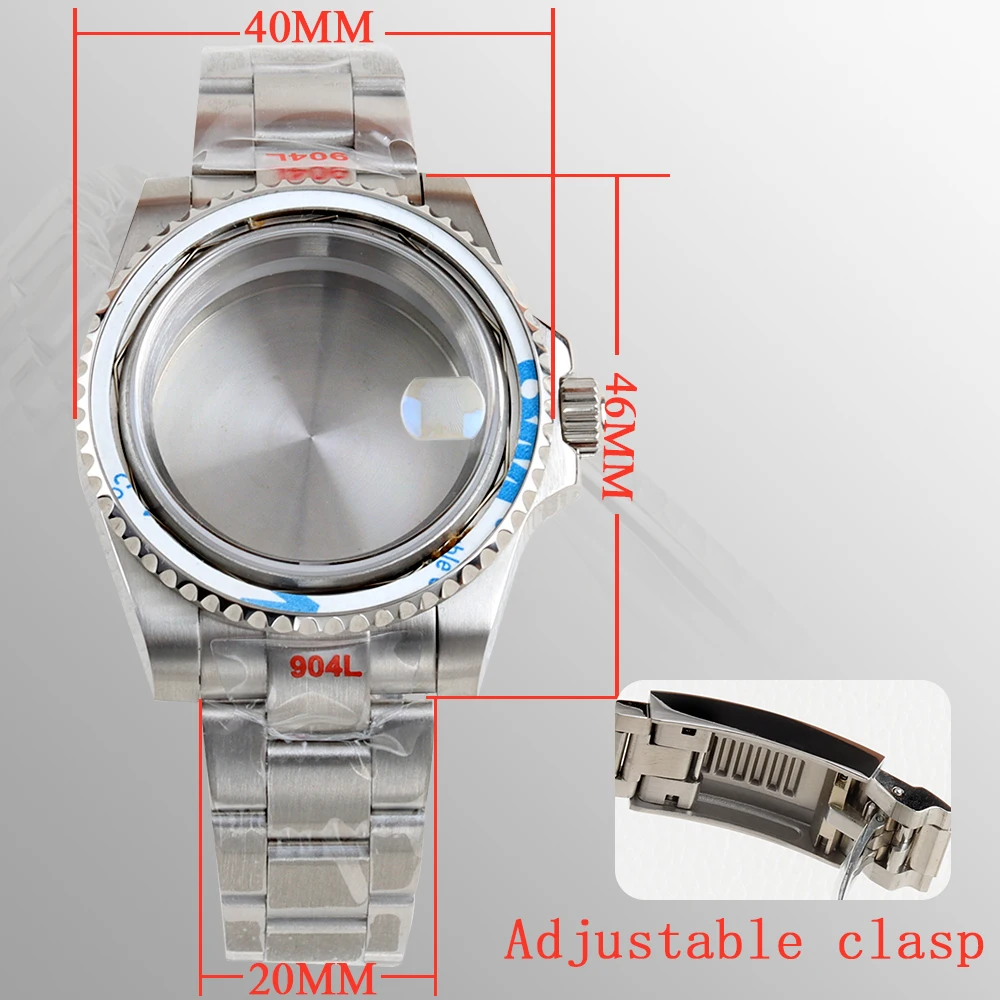 

40mm NH35 Watch Case No Bezel 20mm Solid 316L Stainless Steel Jubilee/Oyster Pollished/Brushed Strap for NH35 NH36 NH38 Movement