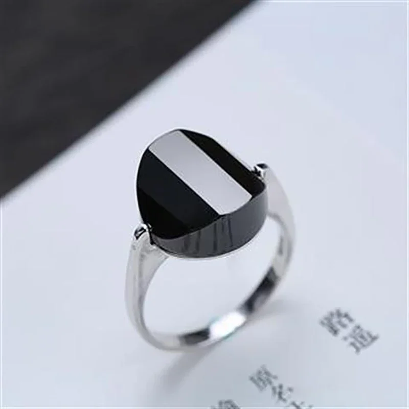 Unique creative original handwork attending the cocktail party ring black agate fashion trend exquisite female silver jewelry