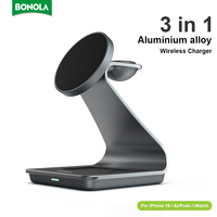 Bonola Metal 3 in 1 Magnetic Charger Stand for iPhone 16/15 Pro/14/13/Apple Watch Magnetic Wireless Charger Station for AirPods