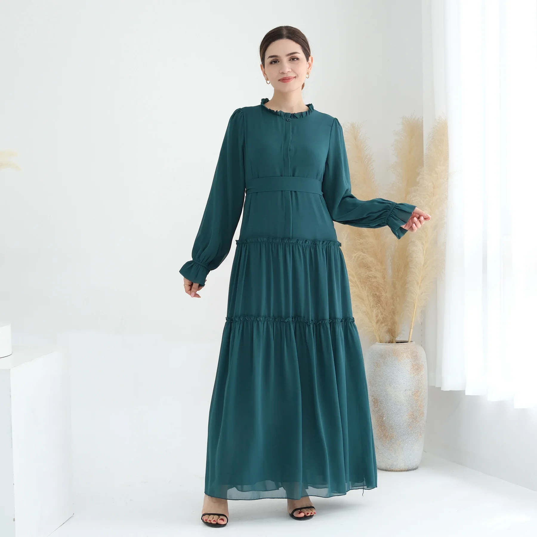 Muzułmańskie kobiety Warstwowa sukienka Maxi Ramadan Eid Kebaya Kaftan Marocain Kaftan Dubaj Turcja Szata Saudyjskoarabski Abaya Islamski Jalabiya