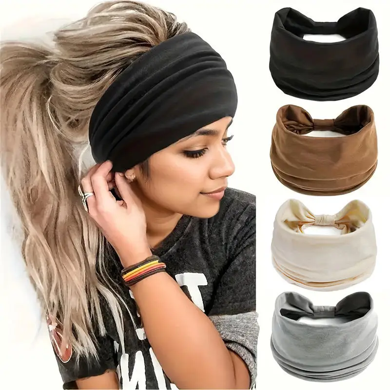 แถบคาดศีรษะกว้างสําหรับผู้หญิงหัว Wraps Boho Hairbands กีฬาโยคะ Turban ผ้าฝ้ายลื่นผ้าพันคออุปกรณ์เสริมผม