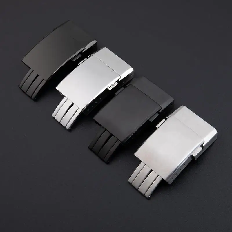 HAODEE 18mm 20mm Quality Stainess Steel Buckle for Breitling Watchband Matte Glossy Fold Clasp Watch Rubber Leather Strap