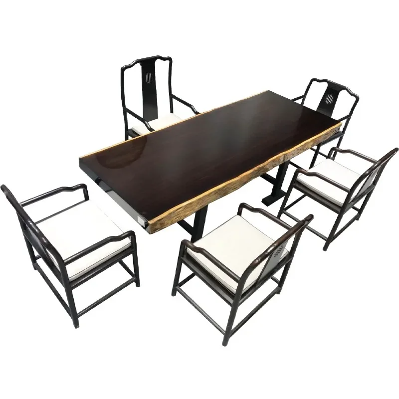 

Black and gold sandalwood solid wood large board log tea table set, complete tea table picture case, boss's desk