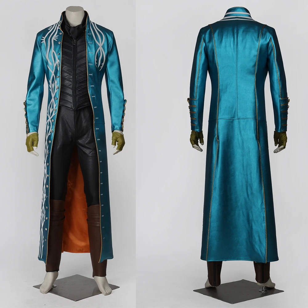 Hot Game DMC3 Cosplay Vergil Costume Mens Battle Suit Vergil Halloween Carnival Party Long Jacket Vest Outfits Custom Made