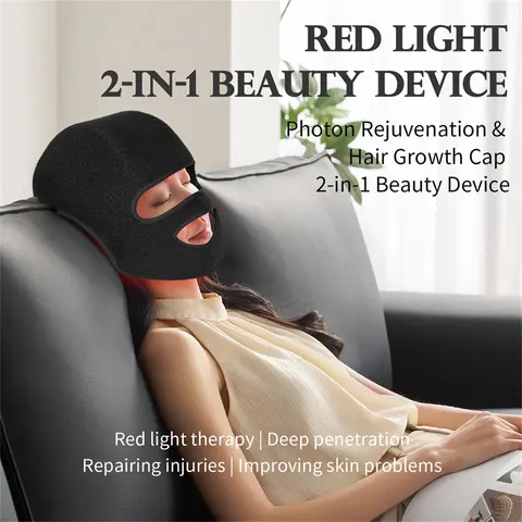 2-in-1 LED Photon Care Mask 278 LEDs Red Blue Light Therapy Hat for Hair Growth & Skin Rejuvenation Home Beauty Device