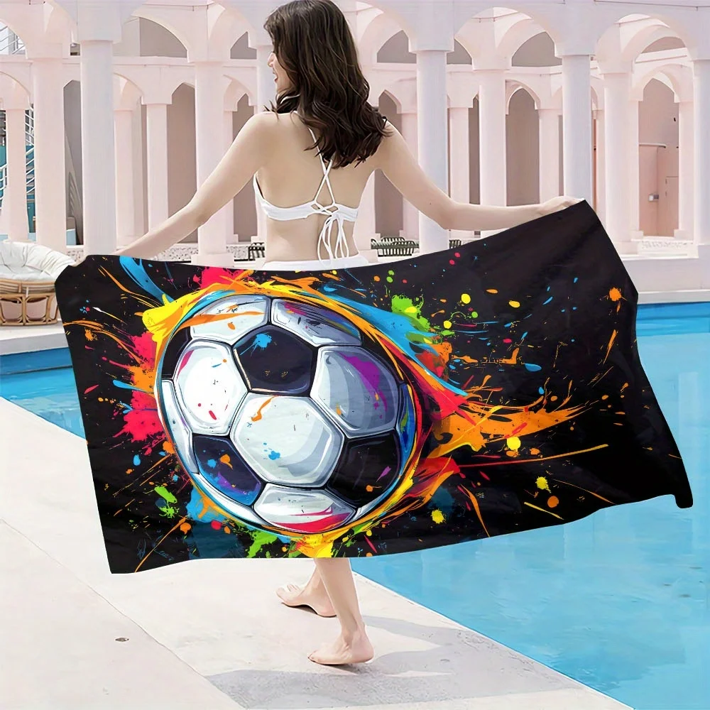 Football Soccer Design Beach Towel, Microfiber Quick Dry Absorbent Lightweight Versatile for Pool Travel Yoga Camping view 4