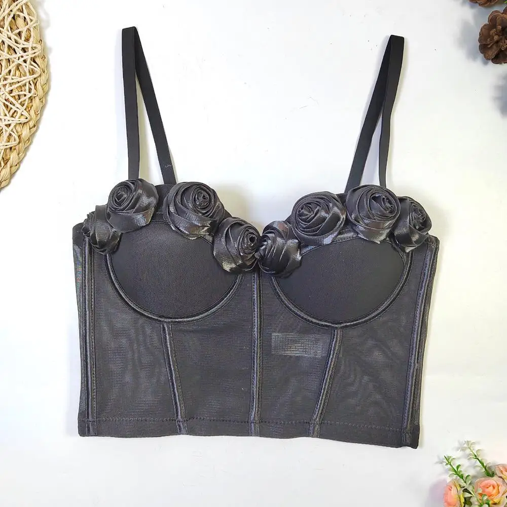 

Handmade Rose Flower Strapless Outer Mesh Underwear Elegant Style Women's Vest Top Inner Wear No Brand 2016 Winter Regular Le...