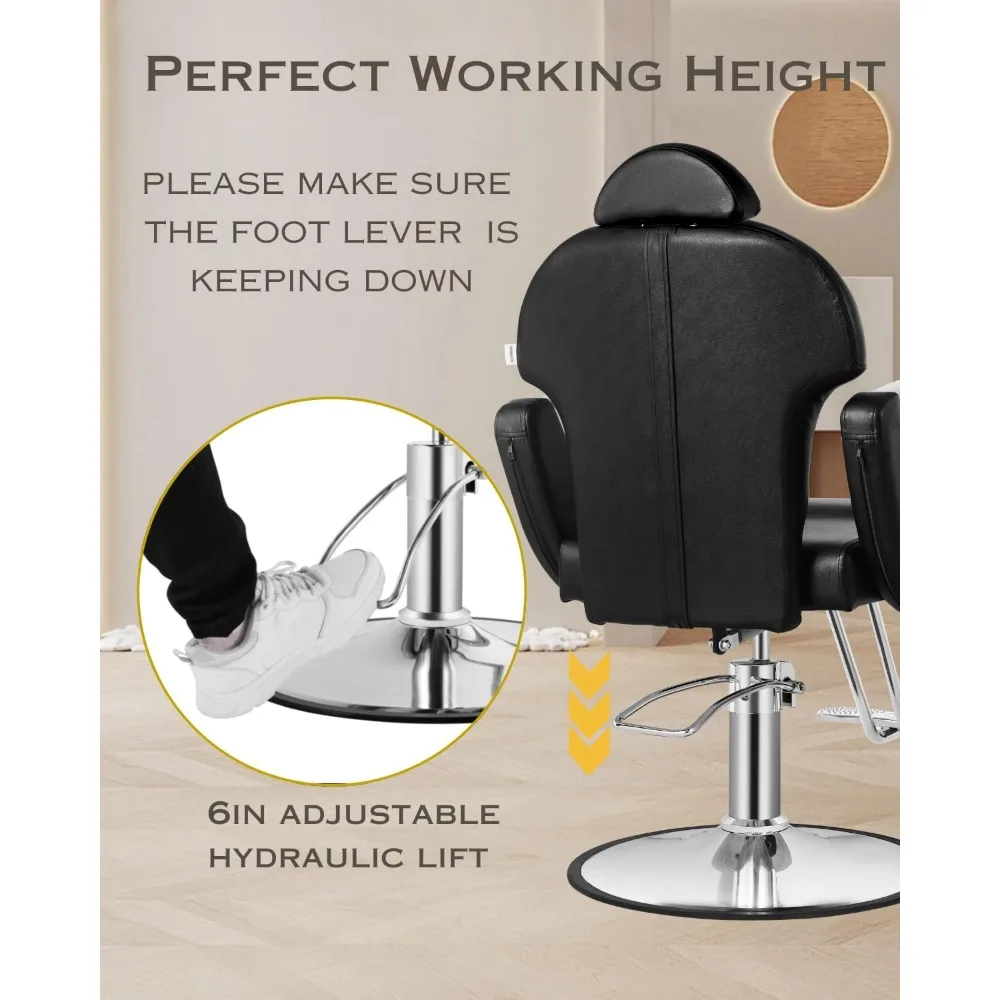 كرسي حلاقة صالون أسود، كرسي صالون للاستلقاء لمصفف الشعر للمنزل، كرسي حلاق مع مضخة هيدروليكية، 360 درجة °   دوار، جمال