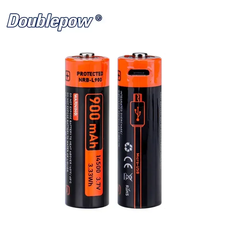 Doublepow USB Rechargeable Fan Battery 900mAh AA 3.7V Li Batteries Flashlight 14500 Lithium-ion Tip for Smart Alarm Clock Cell