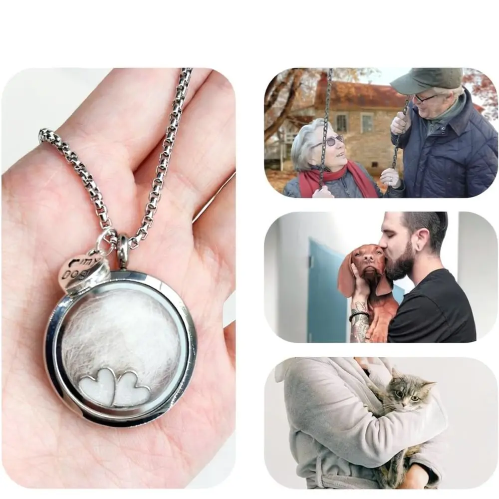 Stainless Steel Heart Keepsake Necklace Pet Memorial Cremation Jewelry For Dog Cat Hair Tooth Storage Gift