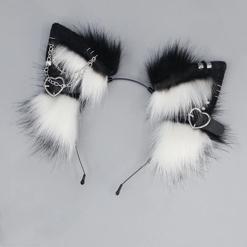 Nette Pelzige Katze Ohren Haar Hoop Frauen Mädchen Lolita Schöne Stirnband Plüsch Fuchs Ohr Metall Kette Liebe Herz Haarband Cosplay Requisiten
