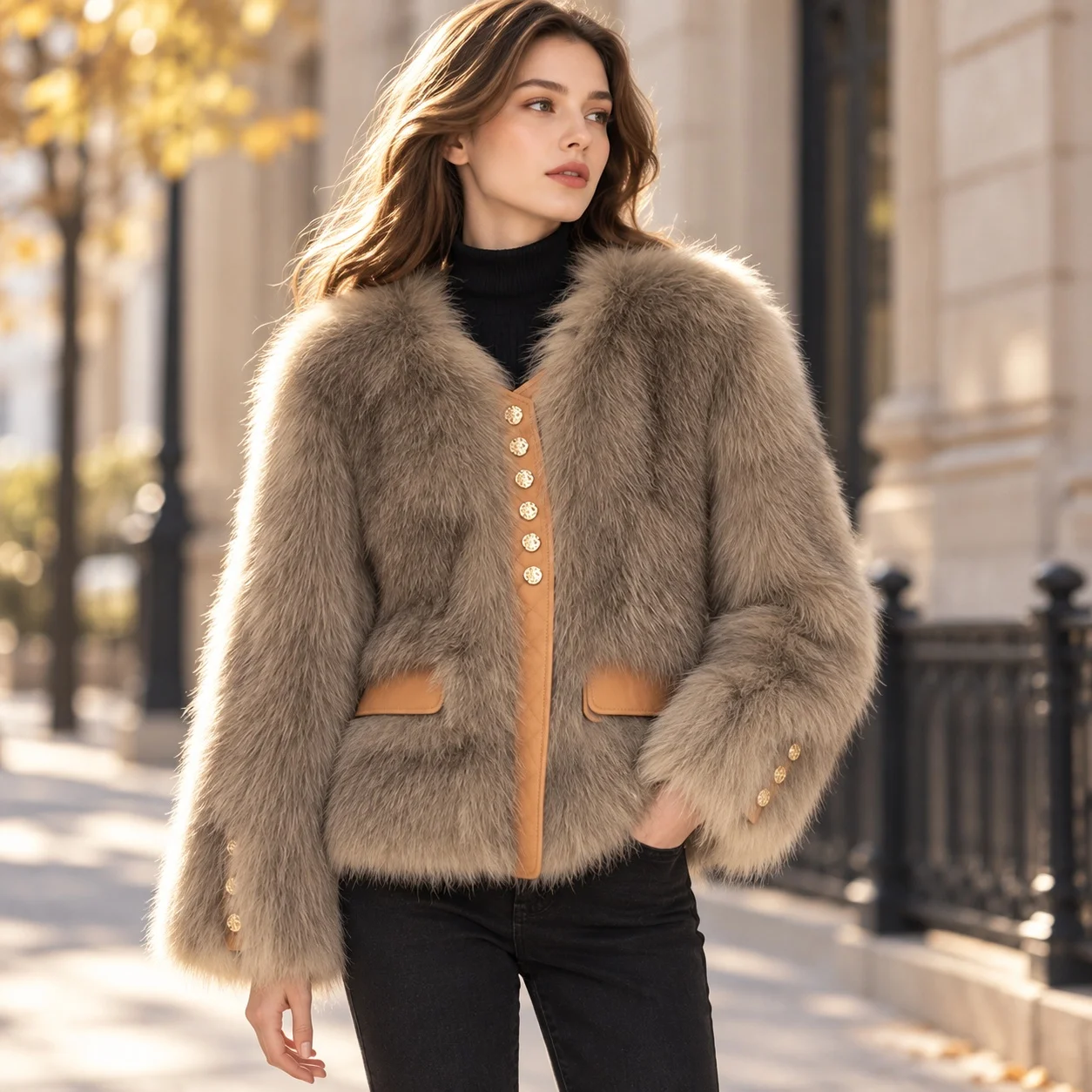 No Hood Button Coat Regular Length Commuter Chic with V Neck British Style Elegant British Style Coat Women Winter Jacket