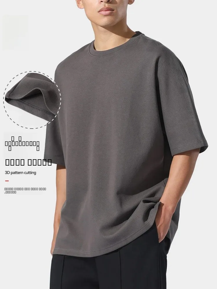 

Rampo Heavyweight 300G Men's round Ne ort Sve T-irt Casual Loose Fit Versatile Base Layer irt Cotton Polyester Ble...