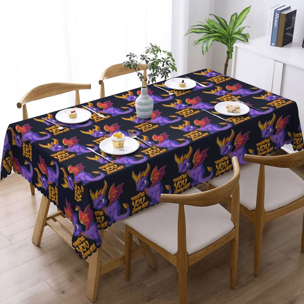 Spyro Pattern Customized Rectangular Tablecloth Oilproof Table Cover for Dining Events Table Cloth