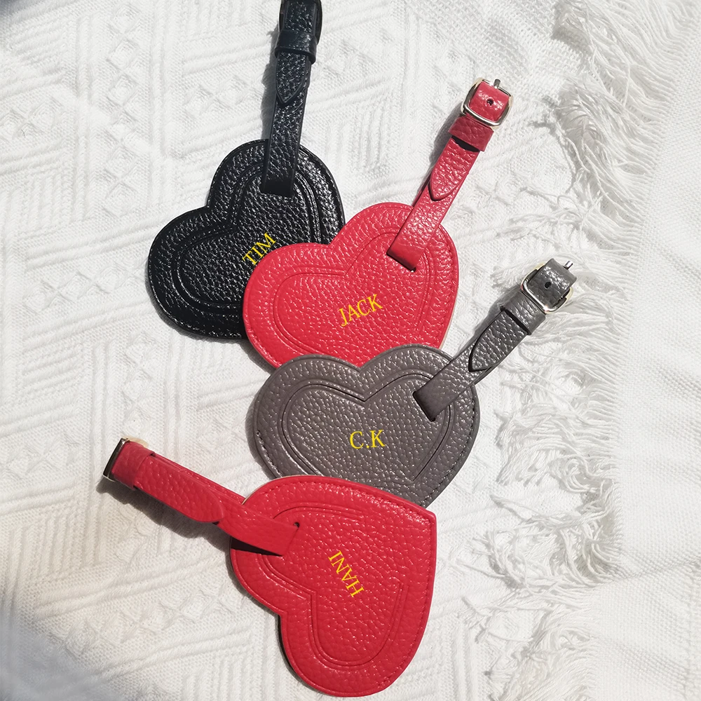 Gepäckanhänger mit individuellen Initialen für Reisen, echtes Leder, Herz, luxuriöses modisches Kofferetikett, Geschäftsreise, Adresse, Namenskartenhalter – Detail 9