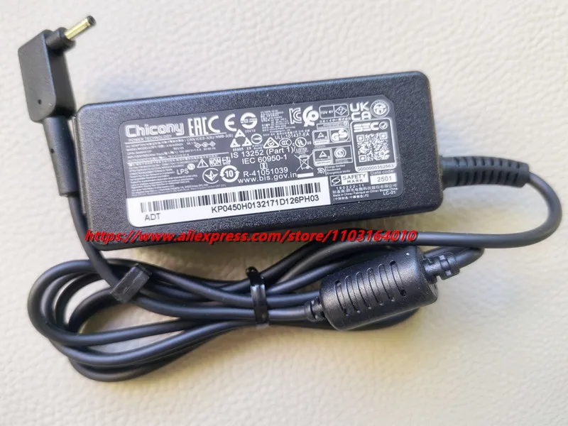 الأصلي 19 فولت 2.37A 45 واط شاحن الكمبيوتر المحمول لشركة أيسر أسباير 3 A315-58 N20C5 محول التيار المتردد لشركة أيسر Chromebook N15Q8 N15Q9 N15Q10 N16P1