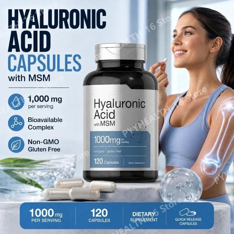 Hyaluronic Acid with MSM Capsules - 1000 Mg Per Serving, Quick Release Non-GMO and Gluten Free, Soy Free, 120 Capsules