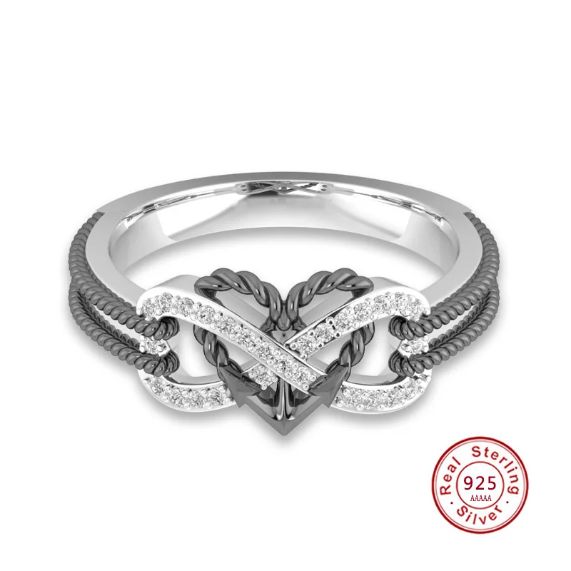 2-kolorowy pierścionek Pave CZ ze srebra próby 925 Infinity Heart Ring Eternity Ring Endless Love Gift Pierścionki dla kobiet Mężczyźni Biżuteria ślubna