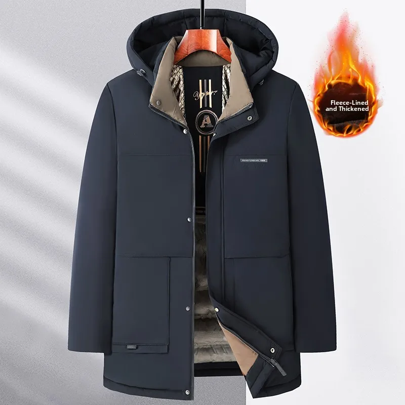 

Новинка 2025, мужское хлопковое пальто Thiened Jaet, зимнее теплое пальто, модное городское деловое пальто, повседневное свободное длинное пальто с капюшоном