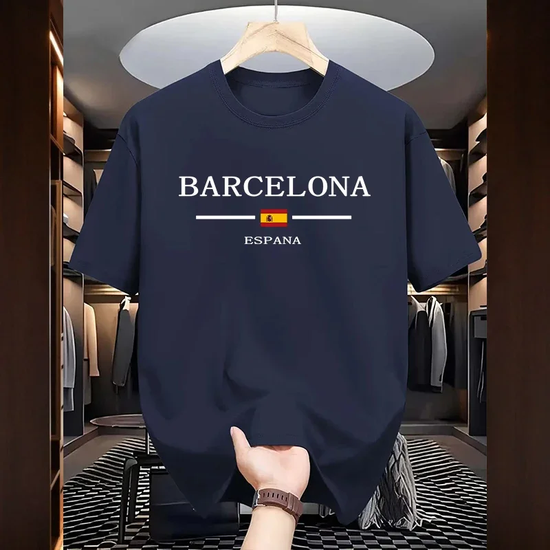 Camisetas estampadas de Barcelona para hombre, camisetas de manga corta con cuello redondo 100% algodón de alta calidad, camisetas suaves informales para el hogar y exteriores, ropa para hombre