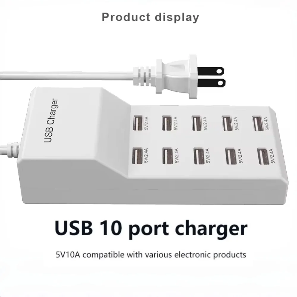 Hub USB 10 Port Pengisi Daya Cepat Adaptor Daya Tipe C Portabel untuk Pengisi Daya Dinding Rumah Kantor Perjalanan Soket Strip Daya Colokan EU/UK/US